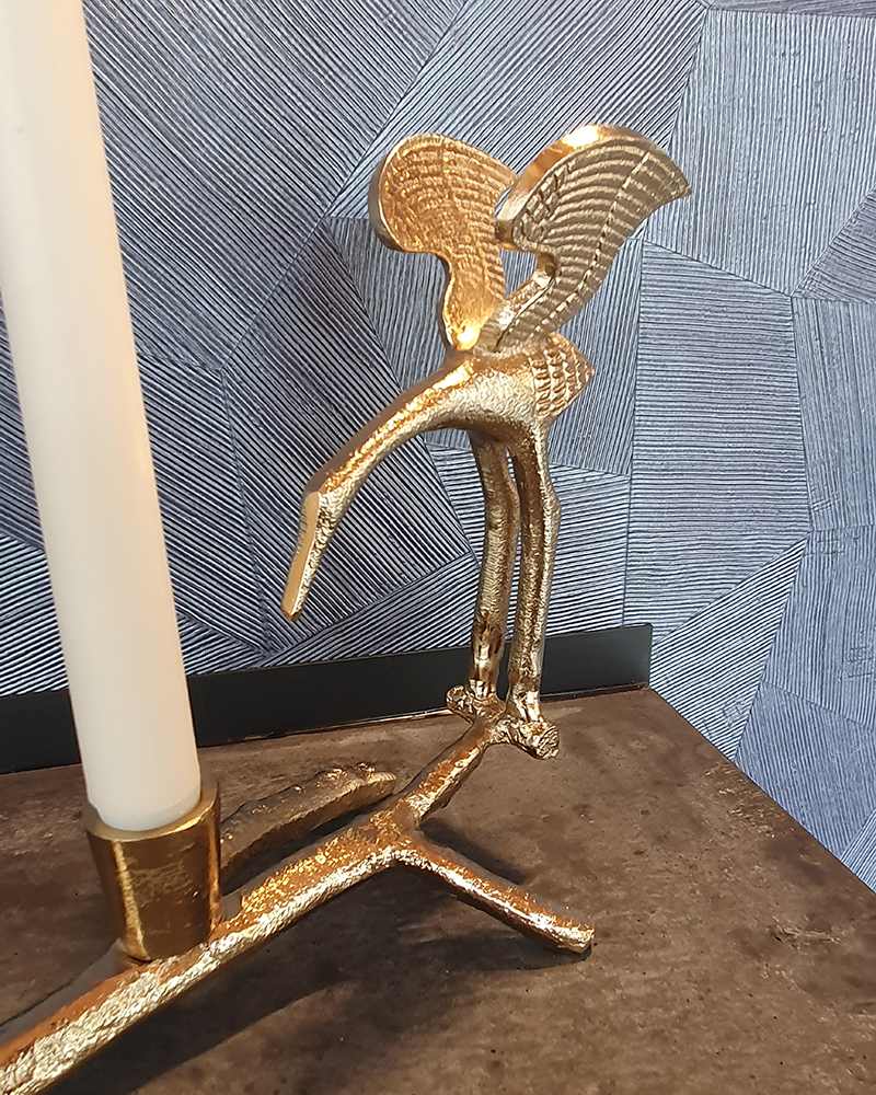 Gouden kandelaar vogel met LED tafelkaars