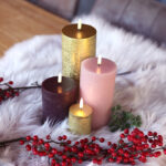 Kerst set 4 led kaarsen goud-roze-paars