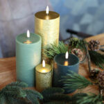 Kerst set 4 led kaarsen goud-groen