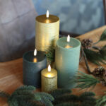 Kerst set 4 led kaarsen goud-groen