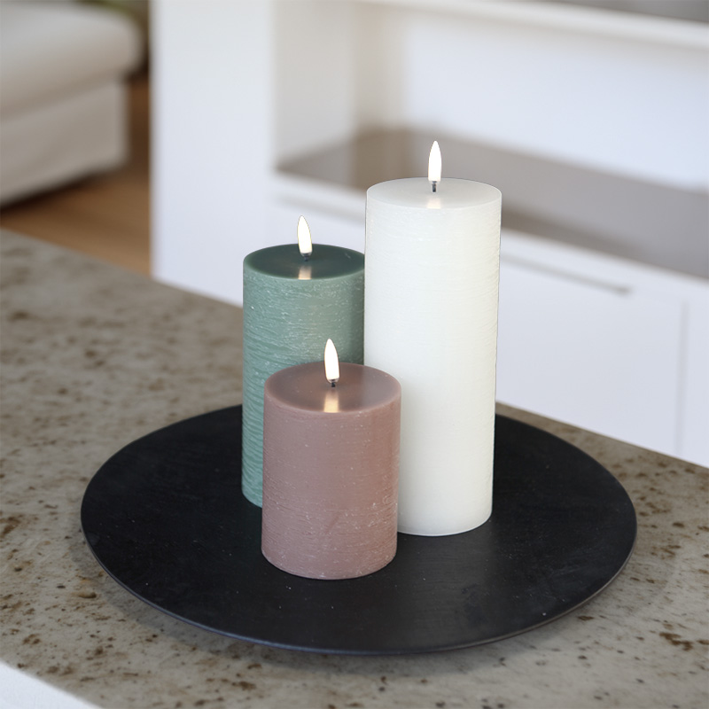 Japandi Groen set van 3 led kaarsen 1 Japandi Mosgroen set led kaarsen