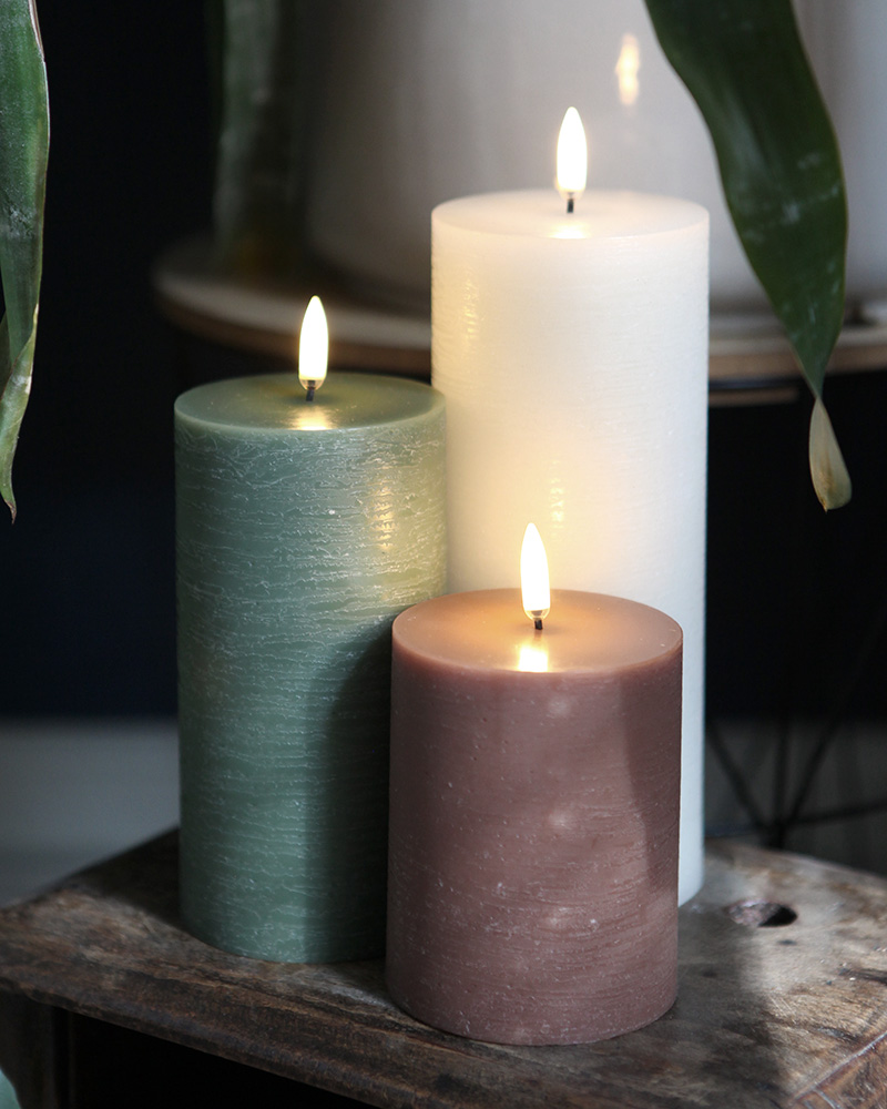 Japandi Groen set van 3 led kaarsen 10 Japandi Mosgroen set led kaarsen