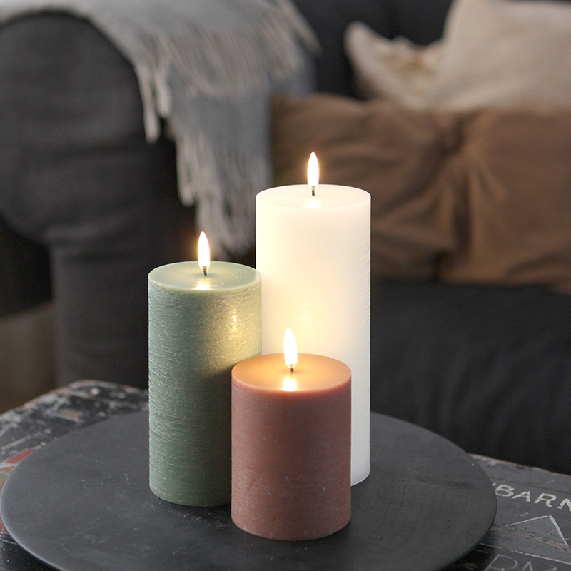 Japandi Groen set van 3 led kaarsen 4 Japandi Mosgroen set led kaarsen