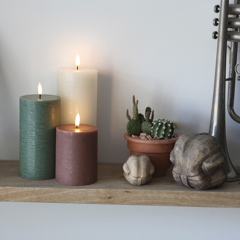 Japandi Groen set van 3 led kaarsen 5 Japandi Mosgroen set led kaarsen