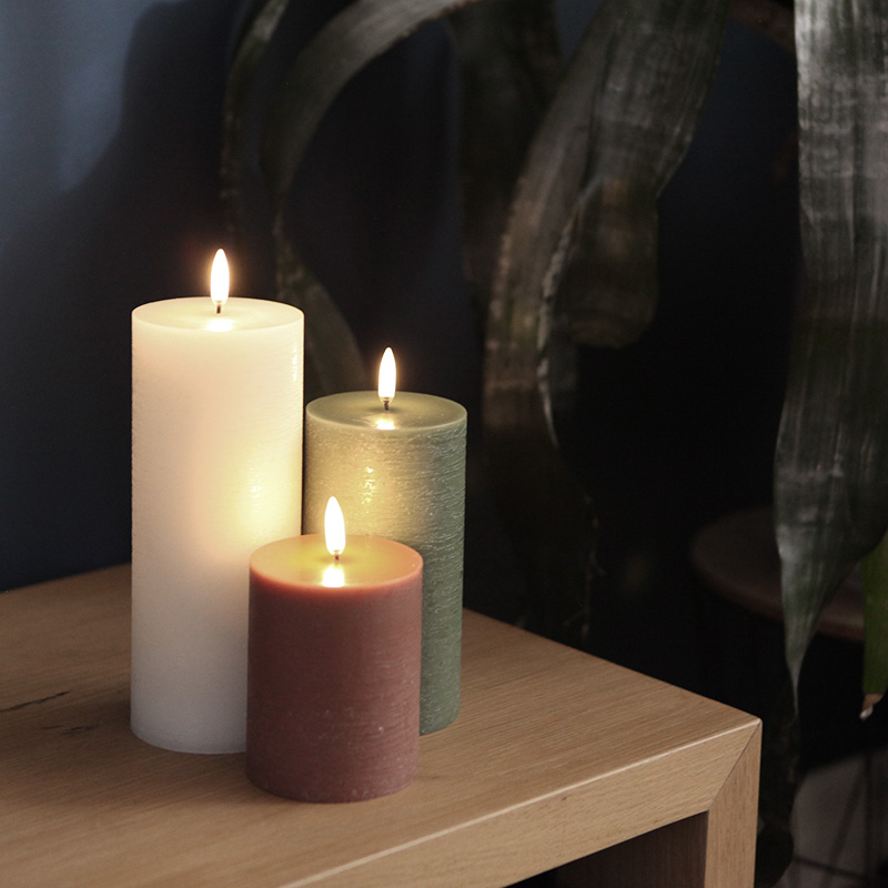 Japandi Groen set van 3 led kaarsen 6 Japandi Mosgroen set led kaarsen