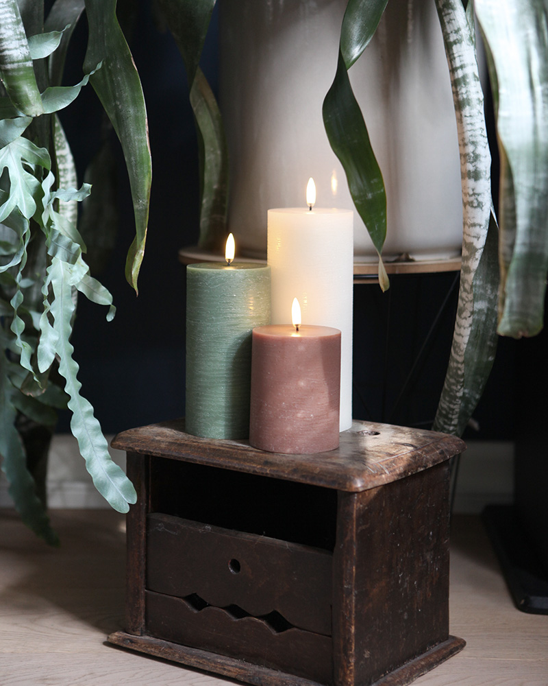 Japandi Groen set van 3 led kaarsen 9 Japandi Mosgroen set led kaarsen